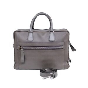 Tom Ford Buckley Grey Pebbled Leather Briefcase Business Double Zip Laptop Bag